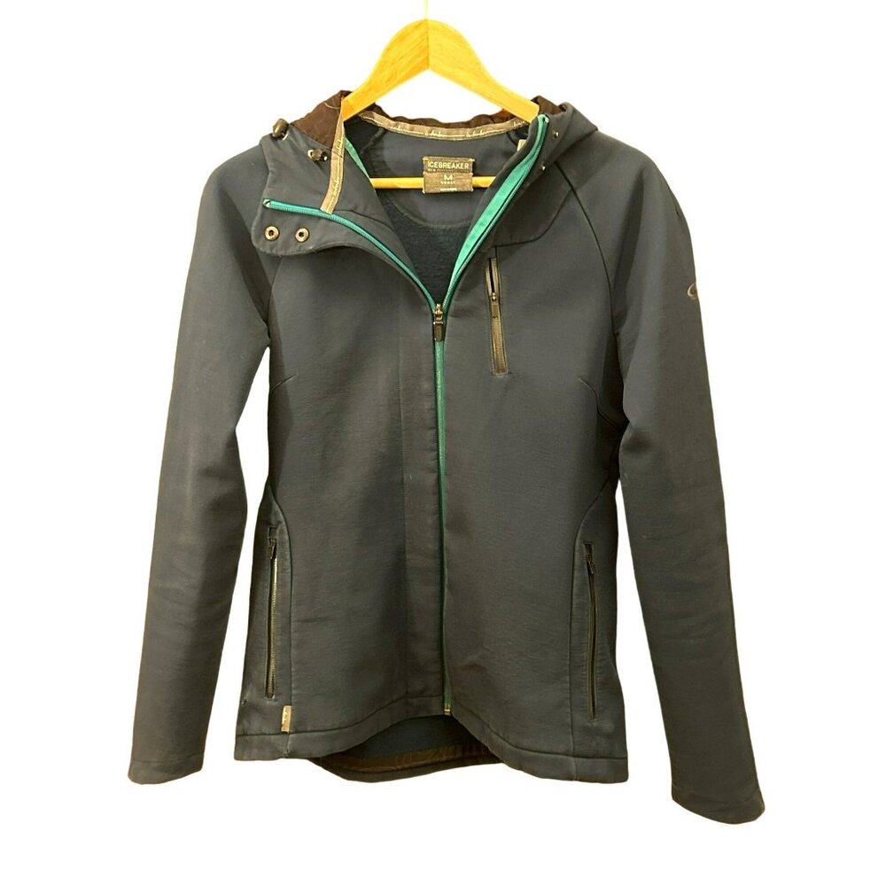 Icebreaker Women's Hooded Jacket Teal Blue Wool Blend Warm Casual Outerwear Sz M